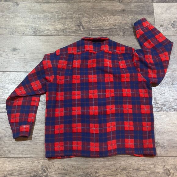 Vintage 60s/70s Pendleton Loop Virgin Wool Red Galloway Tartan Flannel XL - Picture 5 of 7